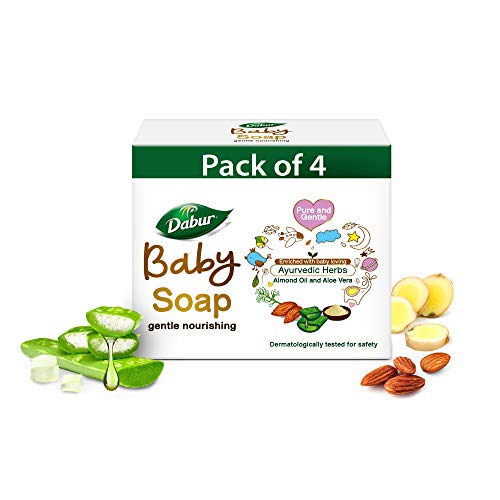 Dabur Baby Soap: For Baby's Sensitive Skin with No Harmful Chemicals | Contains Aloe Vera & Almond Oil | Hypoallergenic & Dermatologically Tested with No Paraben & Phthalates - 75g (Pack of 4)