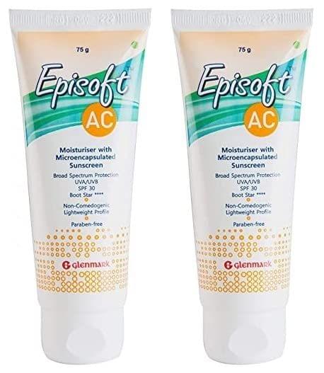 Glenmark Episoft AC Moisturizer with Sunscreen, SPF 30+, Anti-acne Benefits, Anti-hyperpigmentation | For Men and Women, 75 gms x Pack of 2 KarissaKart