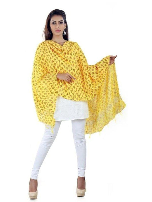 KARISSA Womens Cotton Straight Duppatta Yellow Red PID32207 KarissaKart
