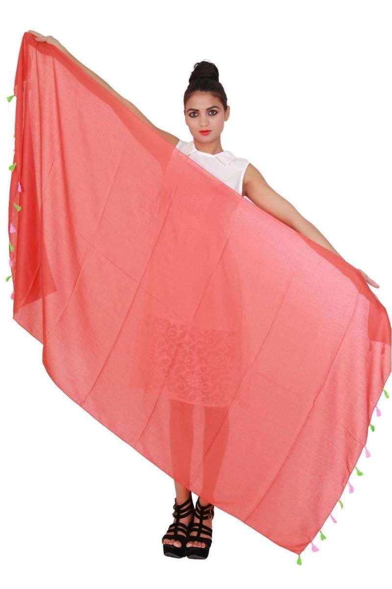 KARISSA Womens Cotton Straight Duppatta Red Multi PID32202 KarissaKart