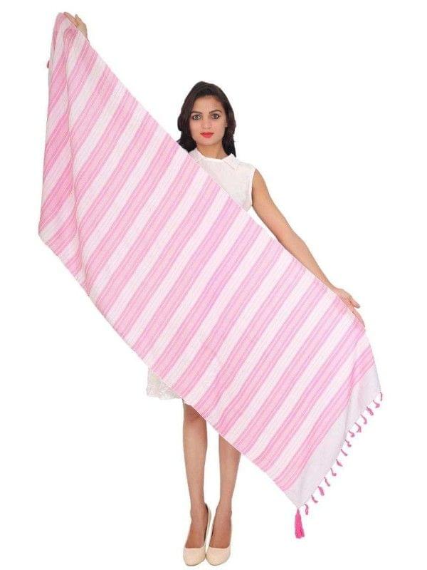 KARISSA Womens Viscose Straight Duppatta Pink Off White PID32203 KarissaKart