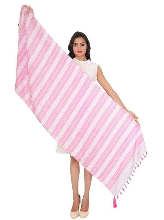 KARISSA Womens Viscose Straight Duppatta Pink Off White PID32203 KarissaKart