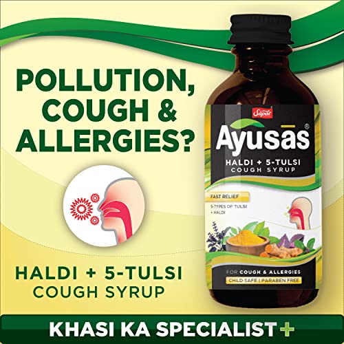 AYUSAS Sapat Haldi + 5-Tulsi Cough Syrup, 100ml - Pack of 2