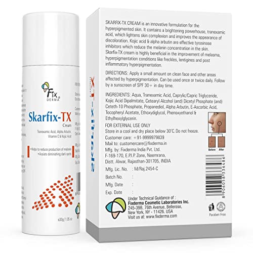 Fixderma 10% Tranexamic Acid + 2% Kojic Acid + 1% Arbutin SKARFIX -TX Face Cream | Pigmentation Removal Cream | Uneven Skin Tone, Help to Reduces Dark Spots and Blemishes - 30 gm