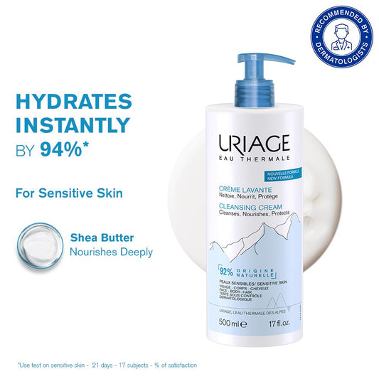 Uriage Daily Moisturizing Body Wash with Shea Butter Dermatological Cleanser for Face, Body & Hair 500ML