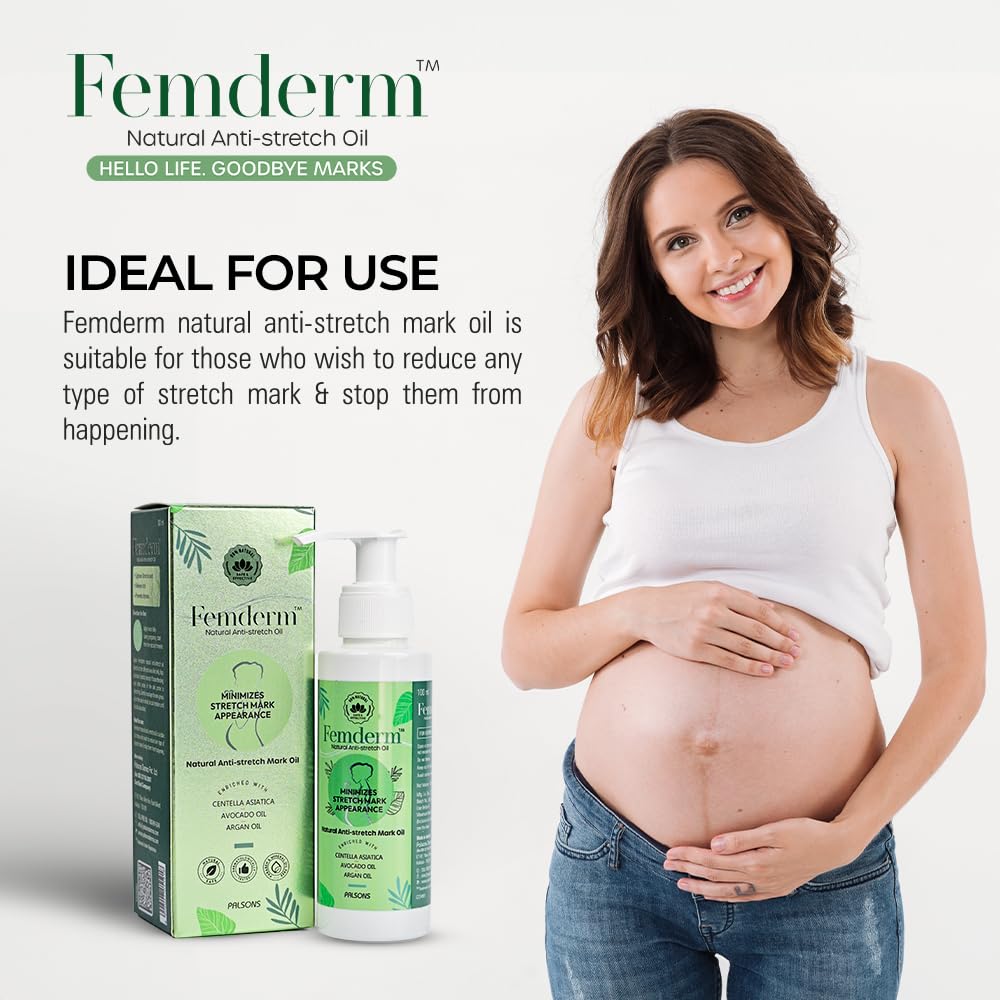 Femderm Natural Anti-Stretch Oil 100ml suitable for Stretch Marks | Scar Removal | Argan Oil