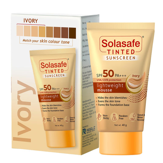 Solasafe Tinted Ivory Sunscreen SPF 50 40g | Broad Spectrum Protection | Lightweight Formula | Suitable for All Skin Types |