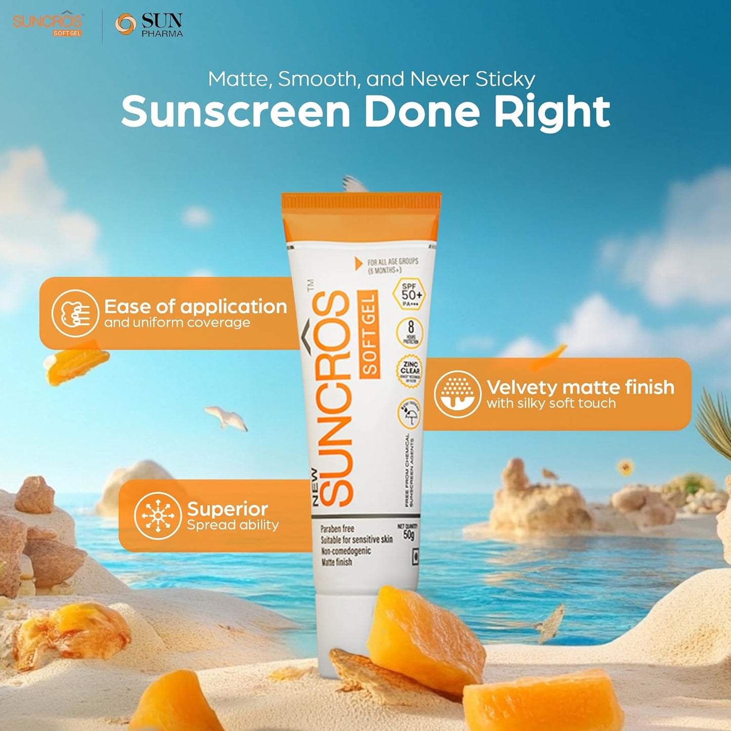 Suncros Softgel Sunscreen, SPF 50+ & PA+++ 50g