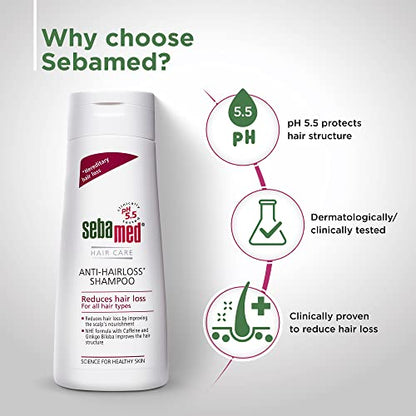 Sebamed Anti- Hairloss Shampoo 200Ml|Ph 5.5|Reduces Hairloss|Caffeine&Gingko Biloba|All Hair Types