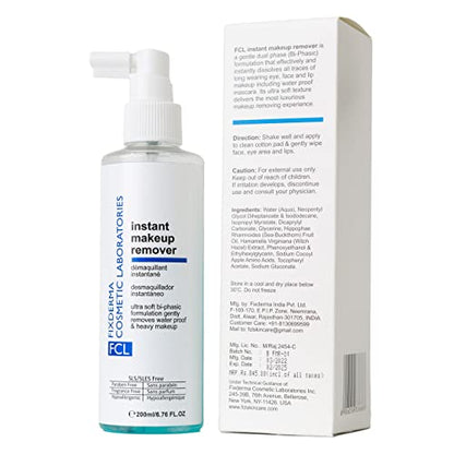 Fixderma Cosmetic Laboratories Biphasic Instant makeup remover, Removes eye makeup, lip makeup, waterproof makeup, Strengthens lashes, Refreshes & hydrates the skin, Suits all skin types, 200ml