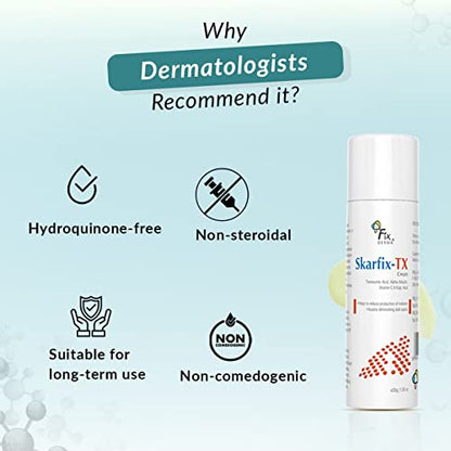 Fixderma 10% Tranexamic Acid + 2% Kojic Acid + 1% Arbutin SKARFIX -TX Face Cream | Pigmentation Removal Cream | Uneven Skin Tone, Help to Reduces Dark Spots and Blemishes - 30 gm