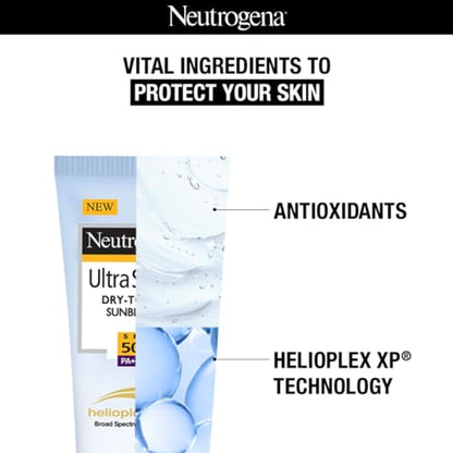 Neutrogena Ultra Sheer Sunscreen SPF 50+ | Broad Spectrum UVA/UVB | Blue light protect | No White Cast | Water resistant, Ultra light & Non sticky | Oily, Dry & Sensitive Skin | 30 g (Pack of 1)
