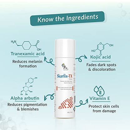 Fixderma 10% Tranexamic Acid + 2% Kojic Acid + 1% Arbutin SKARFIX -TX Face Cream | Pigmentation Removal Cream | Uneven Skin Tone, Help to Reduces Dark Spots and Blemishes - 30 gm