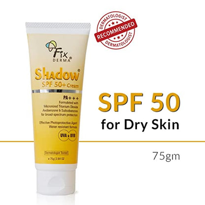 Fixderma Shadow Sunscreen | Acne Prone, Sun Screen Protector SPF 50 | Sunscreen for Body & Face | Broad Spectrum Sunscreen for UVA & UVB Protection (SPF50 75 GM)