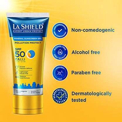 La Shield Pollution Protect | Mineral Based Sunscreen Gel | For Expert Urban Protection, SPF 50 And PA+++, 50 Grams (Pack of 2)
