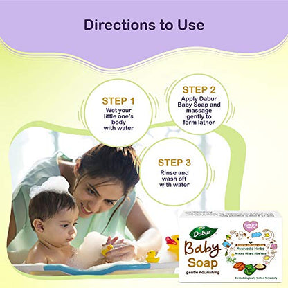 Dabur Baby Soap: For Baby's Sensitive Skin with No Harmful Chemicals | Contains Aloe Vera & Almond Oil | Hypoallergenic & Dermatologically Tested with No Paraben & Phthalates - 75g (Pack of 4)
