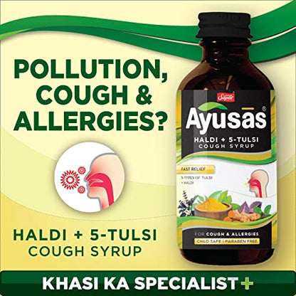 AYUSAS Sapat Haldi + 5-Tulsi Cough Syrup, 100ml - Pack of 2