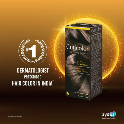 Cuticolor Hair Coloring Cream, Hair Color, 60g + 60g - Dark Brown (Pack of 1)