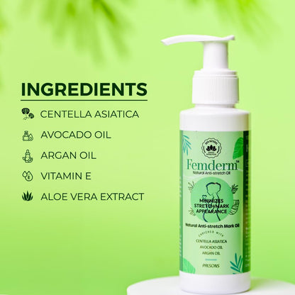 Femderm Natural Anti-Stretch Oil 100ml suitable for Stretch Marks | Scar Removal | Argan Oil
