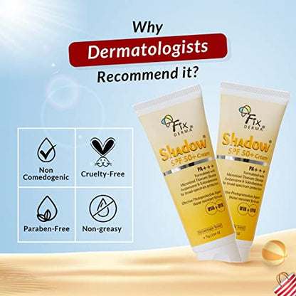 Fixderma Shadow Sunscreen | Acne Prone, Sun Screen Protector SPF 50 | Sunscreen for Body & Face | Broad Spectrum Sunscreen for UVA & UVB Protection (SPF50 75 GM)