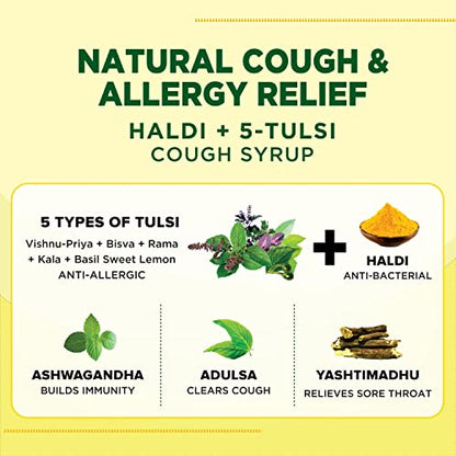 AYUSAS Sapat Haldi + 5-Tulsi Cough Syrup, 100ml - Pack of 2