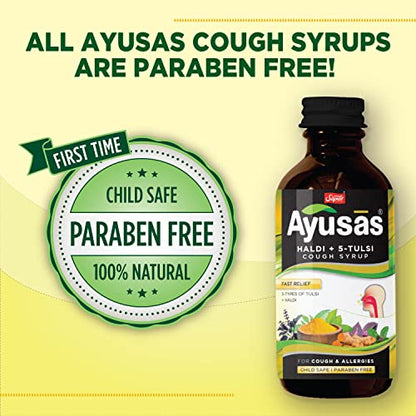 AYUSAS Sapat Haldi + 5-Tulsi Cough Syrup, 100ml - Pack of 2