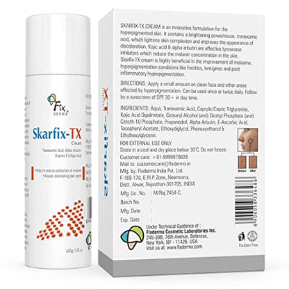 Fixderma 10% Tranexamic Acid + 2% Kojic Acid + 1% Arbutin SKARFIX -TX Face Cream | Pigmentation Removal Cream | Uneven Skin Tone, Help to Reduces Dark Spots and Blemishes - 30 gm