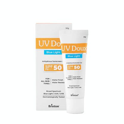 Brinton UV Doux Blue Sunscreen Gel SPF 50 pa+++ UVA/UVB, 50 gm | brinton
