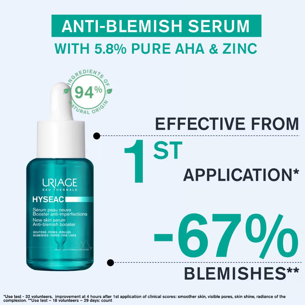 Uriage Hyseac Skin Anti-Blemish Serum 5.8% AHA for Hormonal Peak &amp; Stress Acne Dermat Recommended 30ML