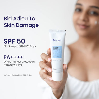 Re' Equil Ultra Matte Dry Touch Sunscreen Gel Spf 50 Pa++++, Water Resistant With Zinc Oxide And Titanium Dioxide 50G