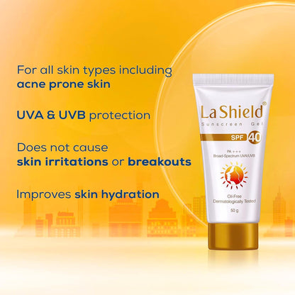 La Shield SPF 40 & PA+++ Mineral Based Sunscreen Gel | Suitable For All Skin Types, 50 Grams