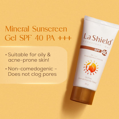 La Shield SPF 40 & PA+++ Mineral Based Sunscreen Gel | Suitable For All Skin Types, 50 Grams