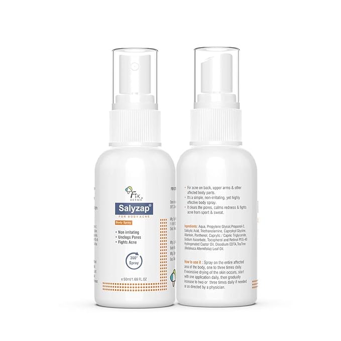 Salyzap Body Acne Spray For Acne on Back, Shoulders, Neck & Chest to improve Breakouts & Uneven skin texture for Women & Men - 50ml