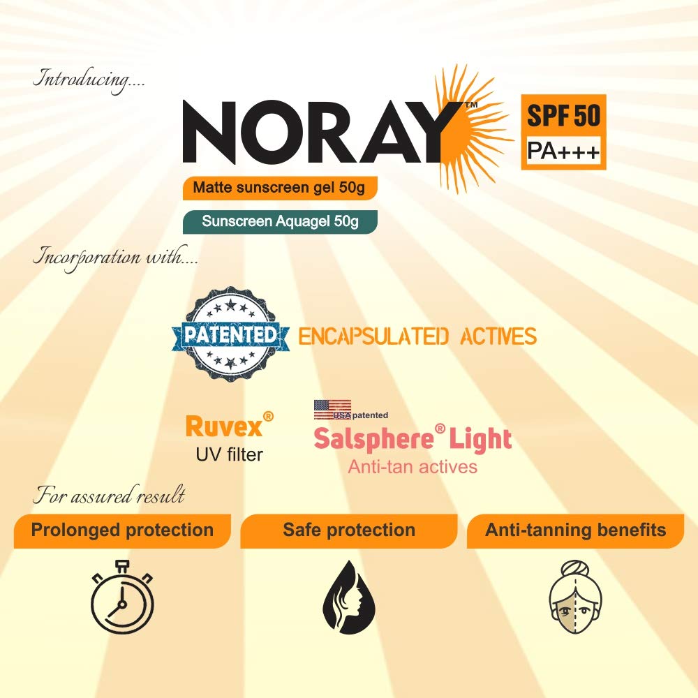 Noray Aquagel Broad Spectrum Sunscreen, SPF-50, PA+++ with Anti Tan Effect - 50g.