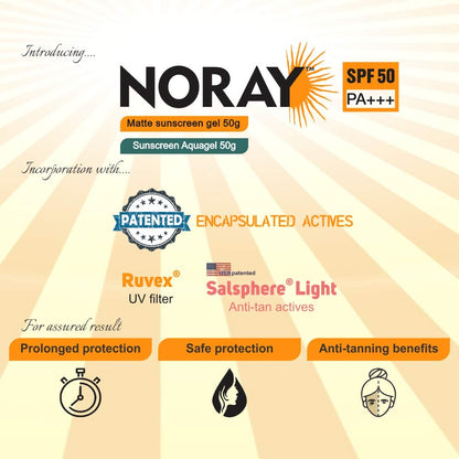 Noray Aquagel Broad Spectrum Sunscreen, SPF-50, PA+++ with Anti Tan Effect - 50g.
