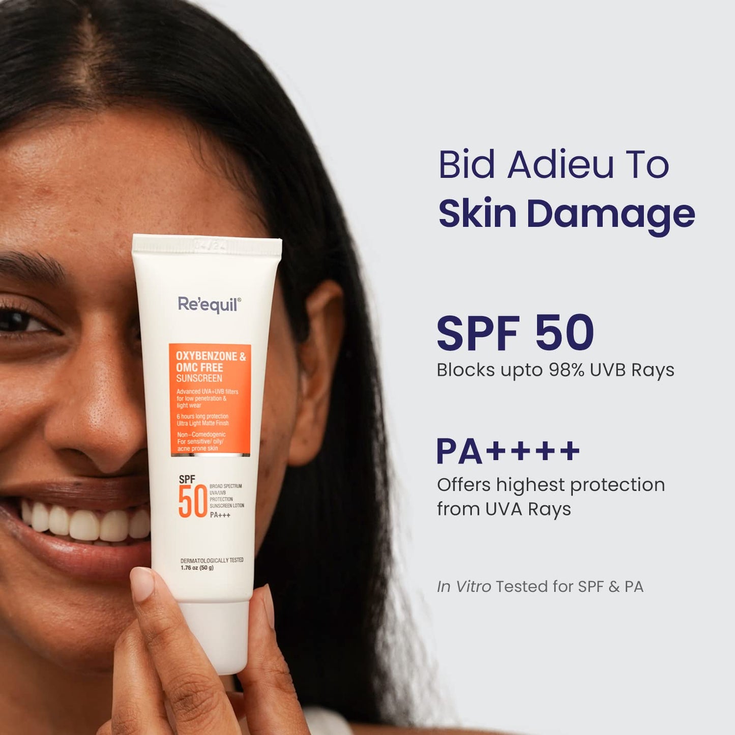 RE' EQUIL Oxybenzone and OMC Free Sunscreen For Oily, Sensitive & Acne Prone Skin, SPF 50 PA+++ - 50g