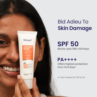 RE' EQUIL Oxybenzone and OMC Free Sunscreen For Oily, Sensitive & Acne Prone Skin, SPF 50 PA+++ - 50g