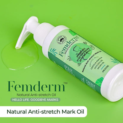 Femderm Natural Anti-Stretch Oil 100ml suitable for Stretch Marks | Scar Removal | Argan Oil