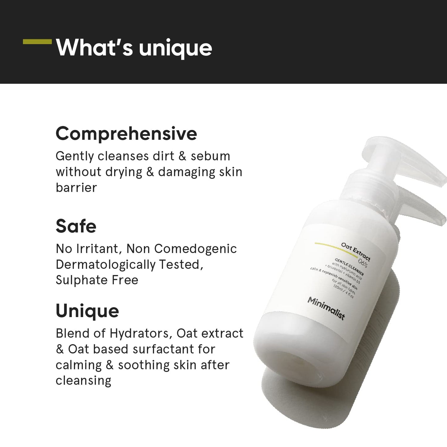 Minimalist Gentle Cleanser 6% Oat Extract For Sensitive Skin | Hydrating | Sulphate Free | Non-Drying | Non-Irritant | Gentle Face Wash With Hyaluronic Acid (120 ml)