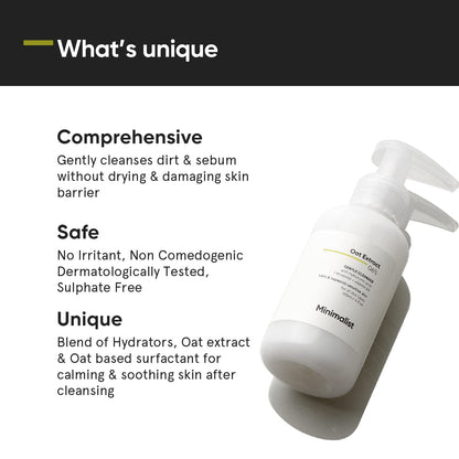 Minimalist Gentle Cleanser 6% Oat Extract For Sensitive Skin | Hydrating | Sulphate Free | Non-Drying | Non-Irritant | Gentle Face Wash With Hyaluronic Acid (120 ml)