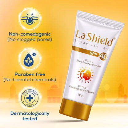 La Shield SPF 40 & PA+++ Mineral Based Sunscreen Gel | Suitable For All Skin Types, 50 Grams