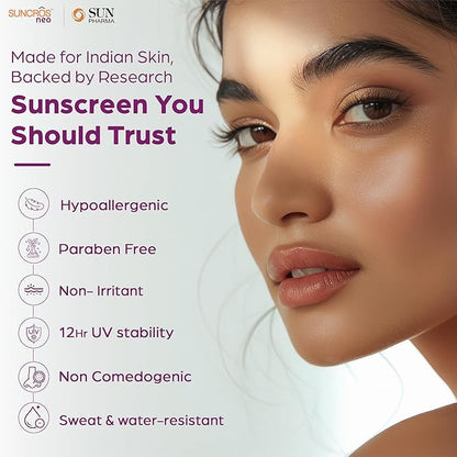 Sunpharma Suncros Neo Sunscreen Gel, SPF 75+ & PA+++ Sun Protection, Sweat & Water-Resistant Sunscreen, 50g