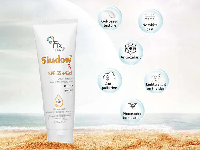 Fixderma shadow rx sunscreen spf55 gel 75g
