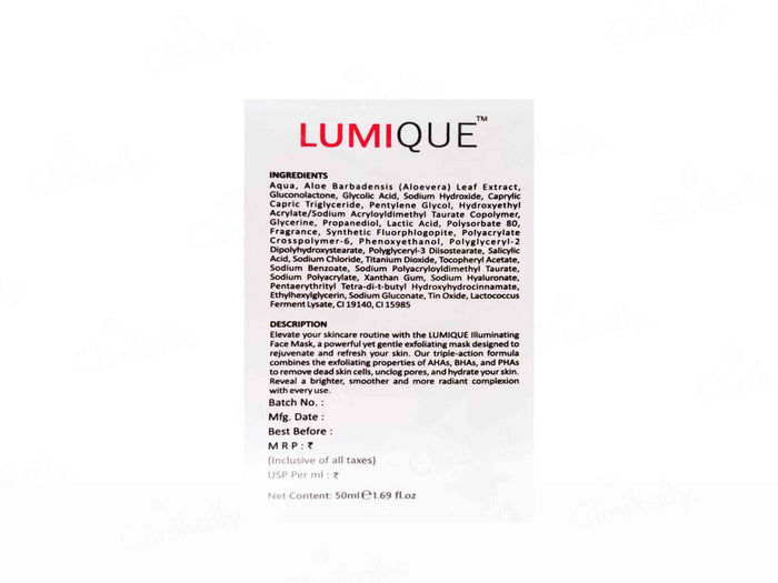 Lumique Illuminating Instant Glow Deep Exfoliation Face Mask 50ML
