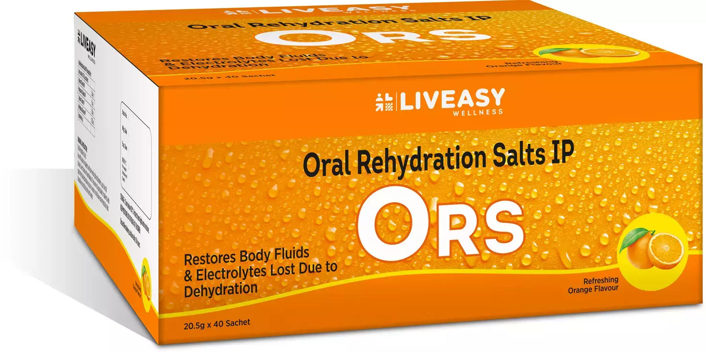 Liveasy Wellness Oral Rehydration Salts-20.5g Sachet -Orange Flavour pack of 10